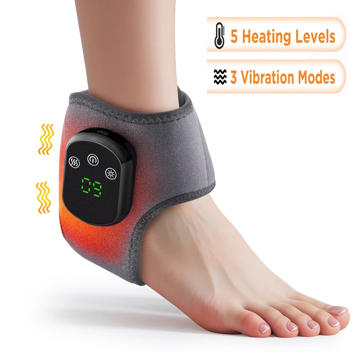 Cordless Heated Ankle Massager – Vibration & Heat Therapy Wrap for Foot Pain Relief