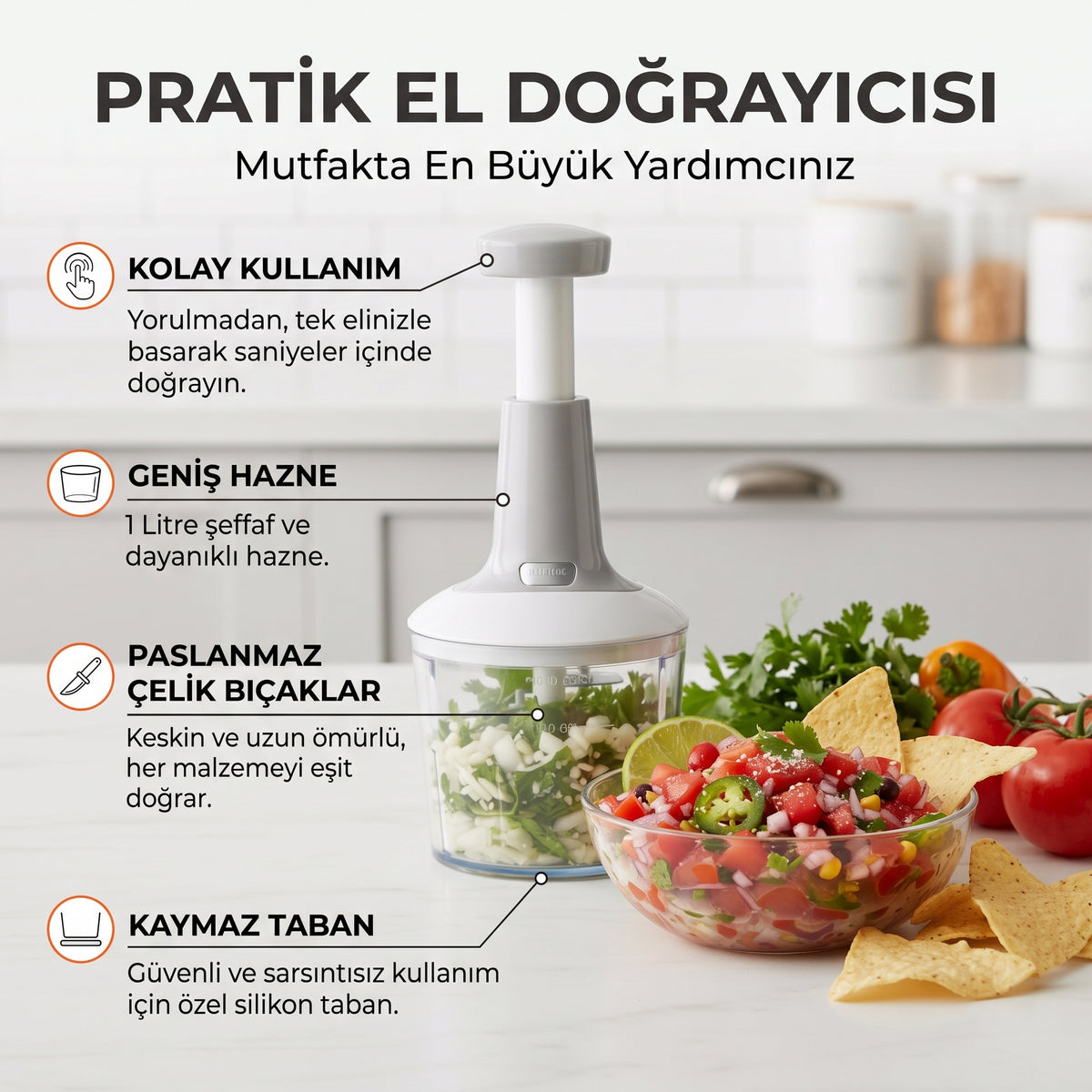 Premium Manuel El Tipi Sebze & Sarımsak Doğrayıcı