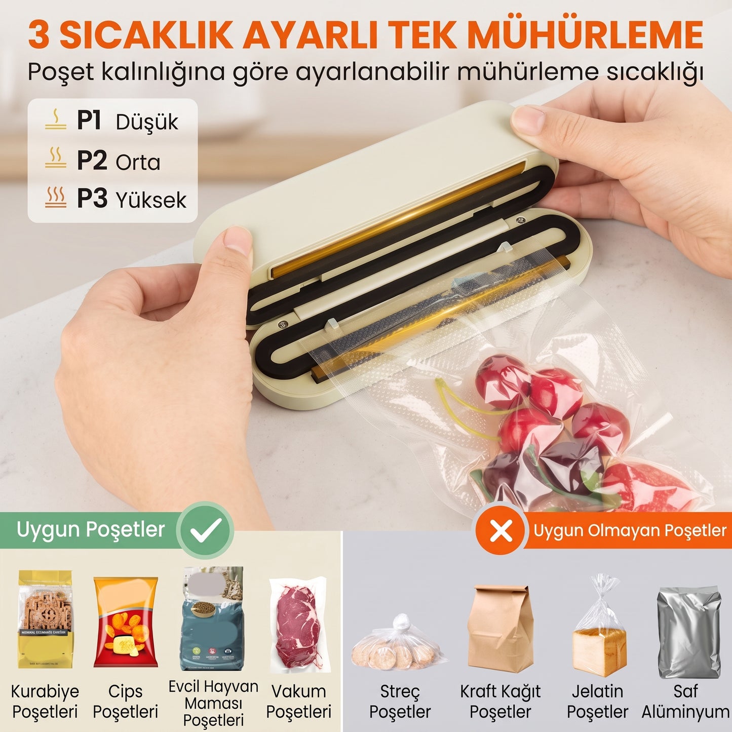 4’ü 1 Arada Çok Fonksiyonlu Atıştırmalık Poşet Kapatma ve Vakumlama Makinesi