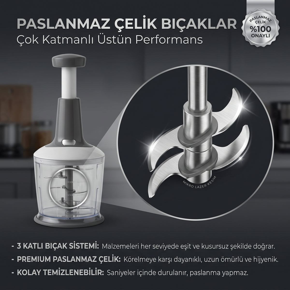Premium Manuel El Tipi Sebze & Sarımsak Doğrayıcı