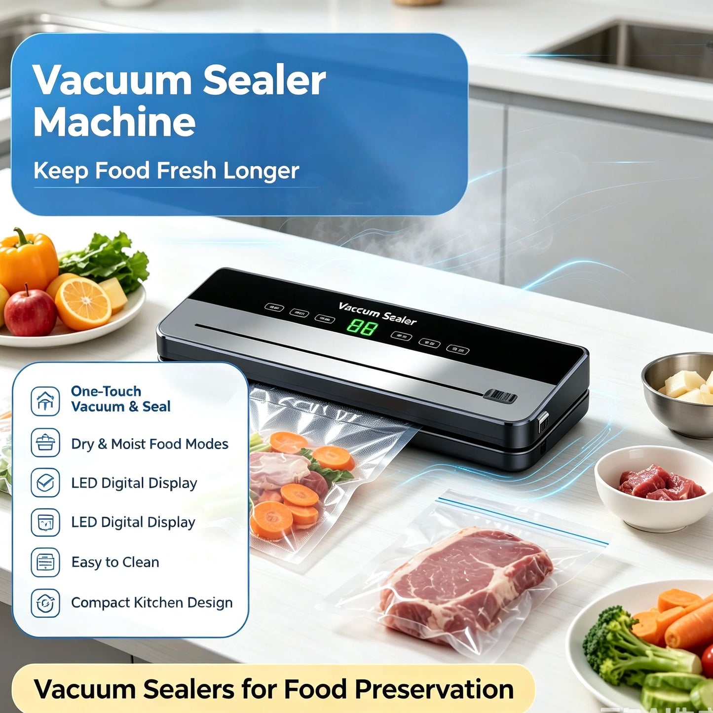 Automatic Digital Vacuum Sealer with Built-in Cutter