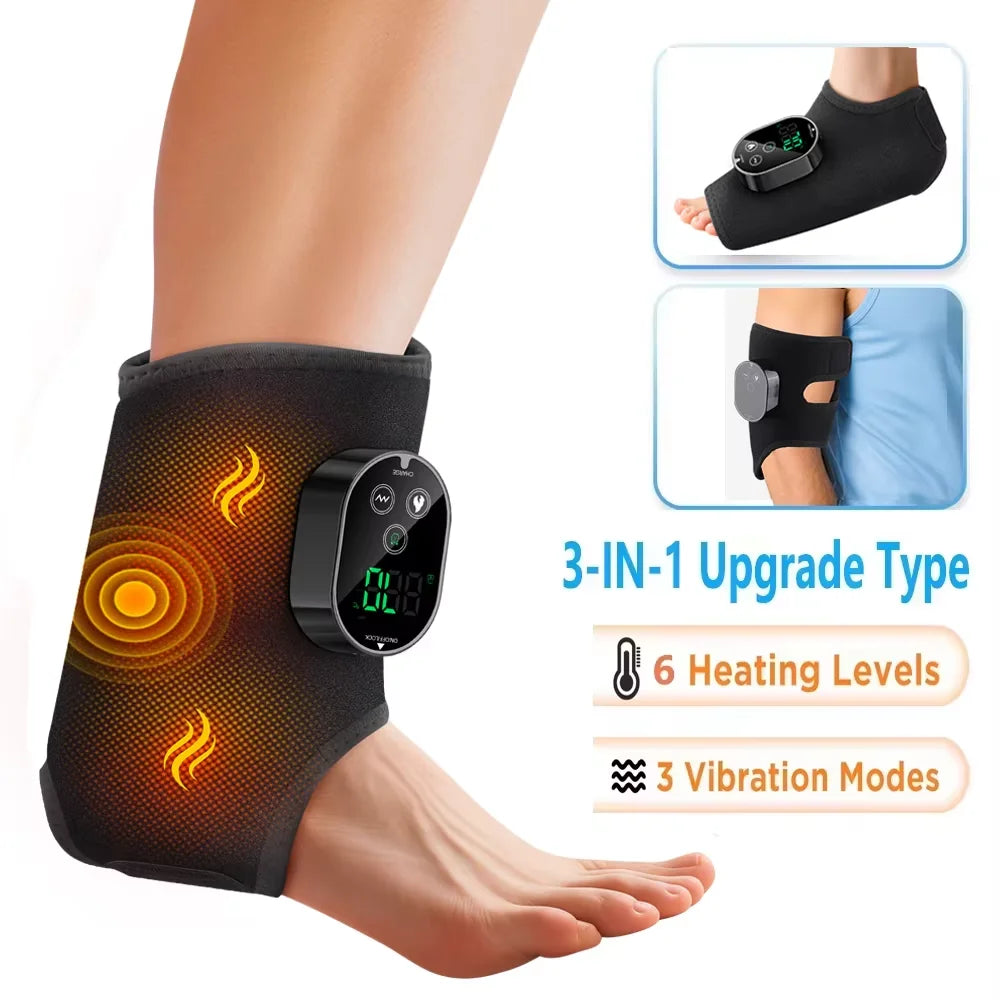 Cordless Heated Ankle Massager – Vibration & Heat Therapy Wrap for Foot Pain Relief