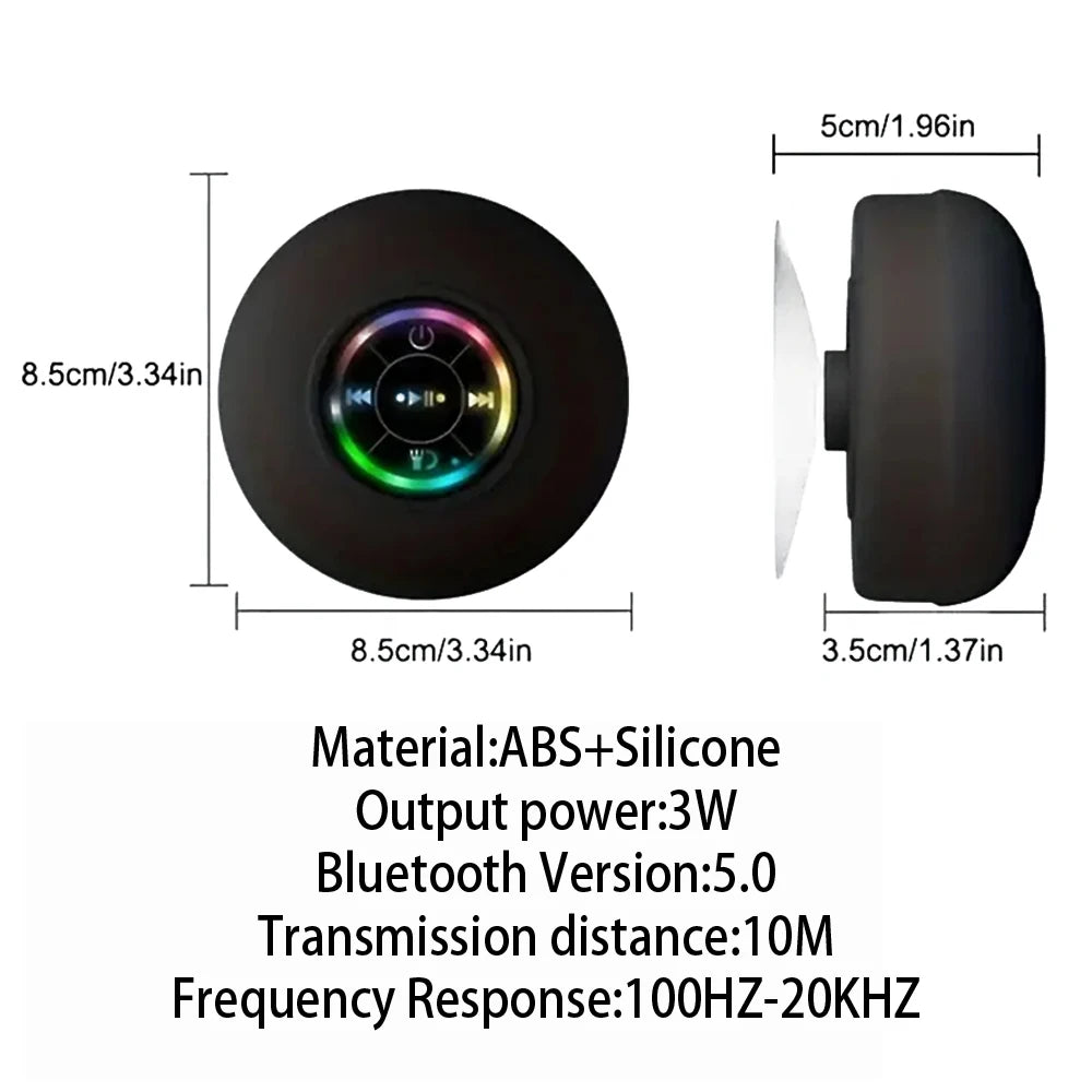 Portable Waterproof Bluetooth Speaker with LED Light & Stereo Sound