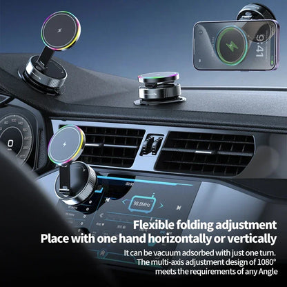 MagCharge Pro – Foldable Cooling Magnetic Car Mount with Fast Wireless Charging