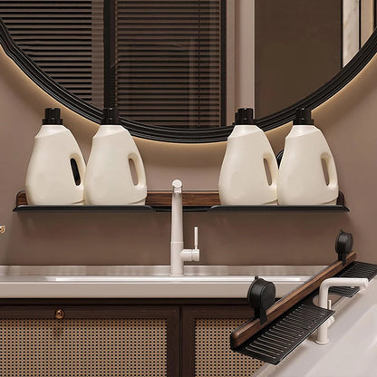 Premium Walnut Faucet Shelf | No-Drill Suction Bathroom Organizer