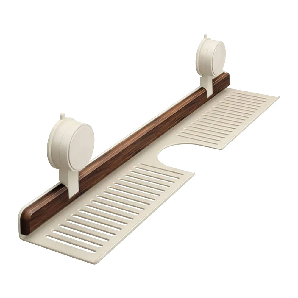 Premium Walnut Faucet Shelf | No-Drill Suction Bathroom Organizer