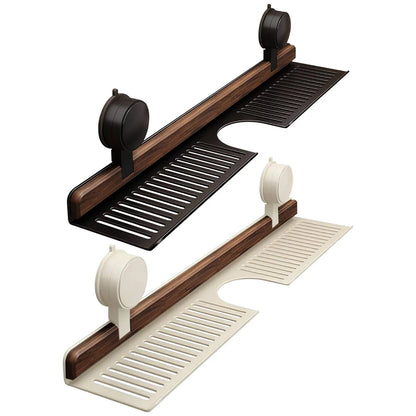 Premium Walnut Faucet Shelf | No-Drill Suction Bathroom Organizer