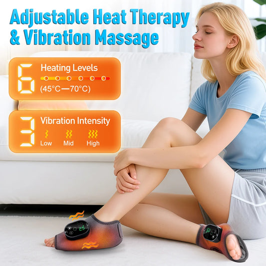 Cordless Heated Ankle Massager – Vibration & Heat Therapy Wrap for Foot Pain Relief