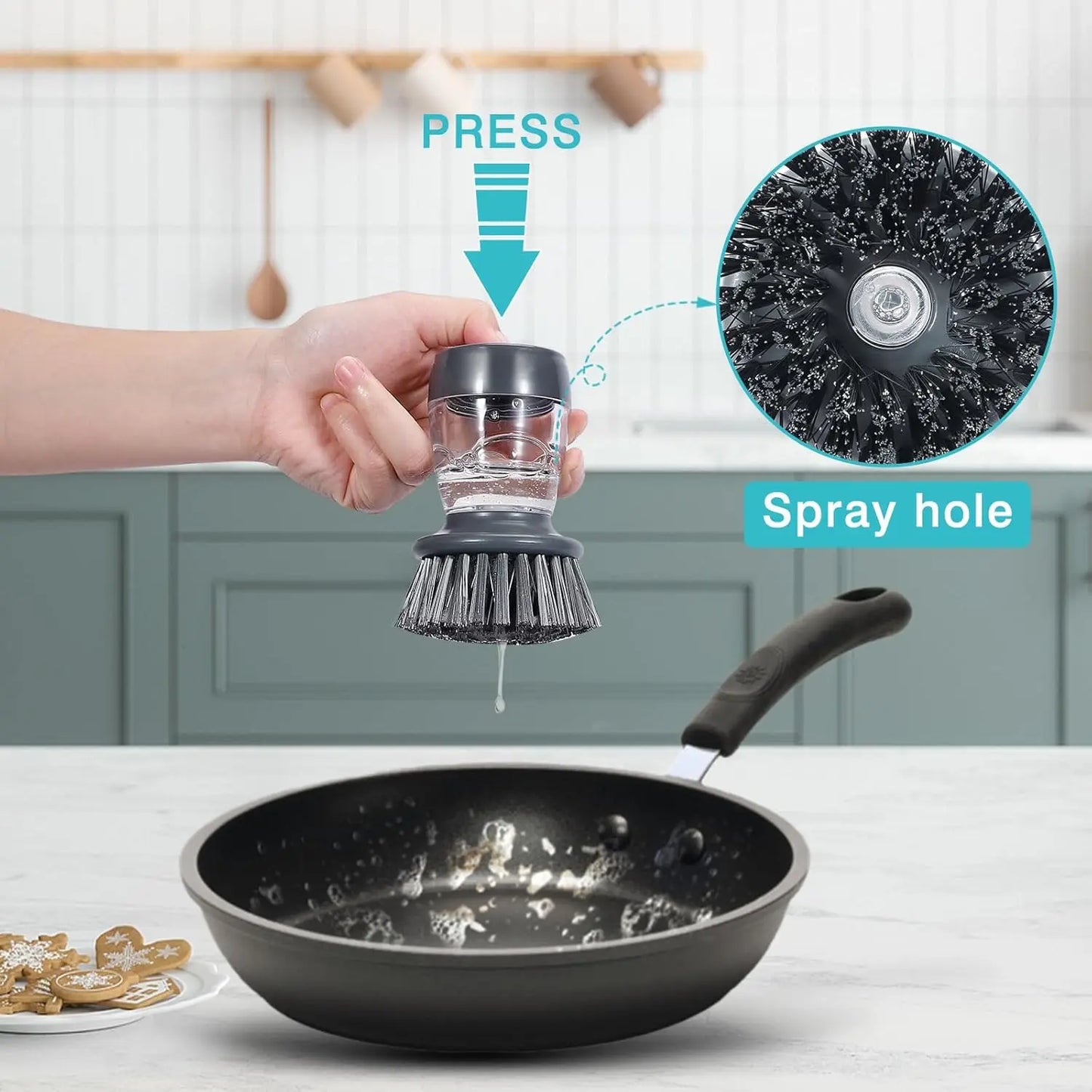 Press-to-Dispense Liquid Dish Soap Scrubber