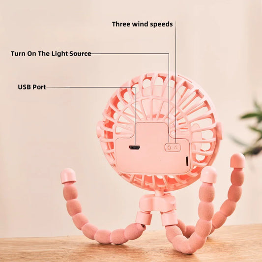 Multi-Functional Octopus Mini Fan – USB Rechargeable Flexible Tripod Stroller & Desk Cooling Fan