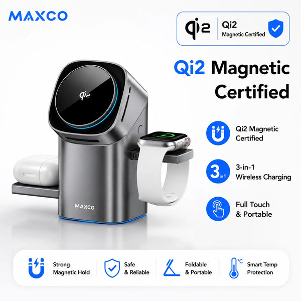 MAXCO Qi2 3'ü 1 Arada Manyetik Şarj Standı