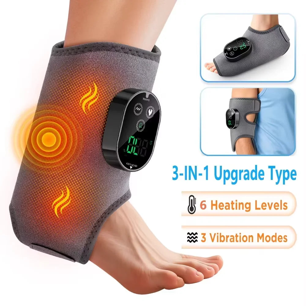 Cordless Heated Ankle Massager – Vibration & Heat Therapy Wrap for Foot Pain Relief