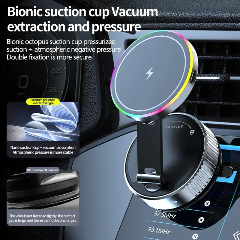 MagCharge Pro – Foldable Cooling Magnetic Car Mount with Fast Wireless Charging