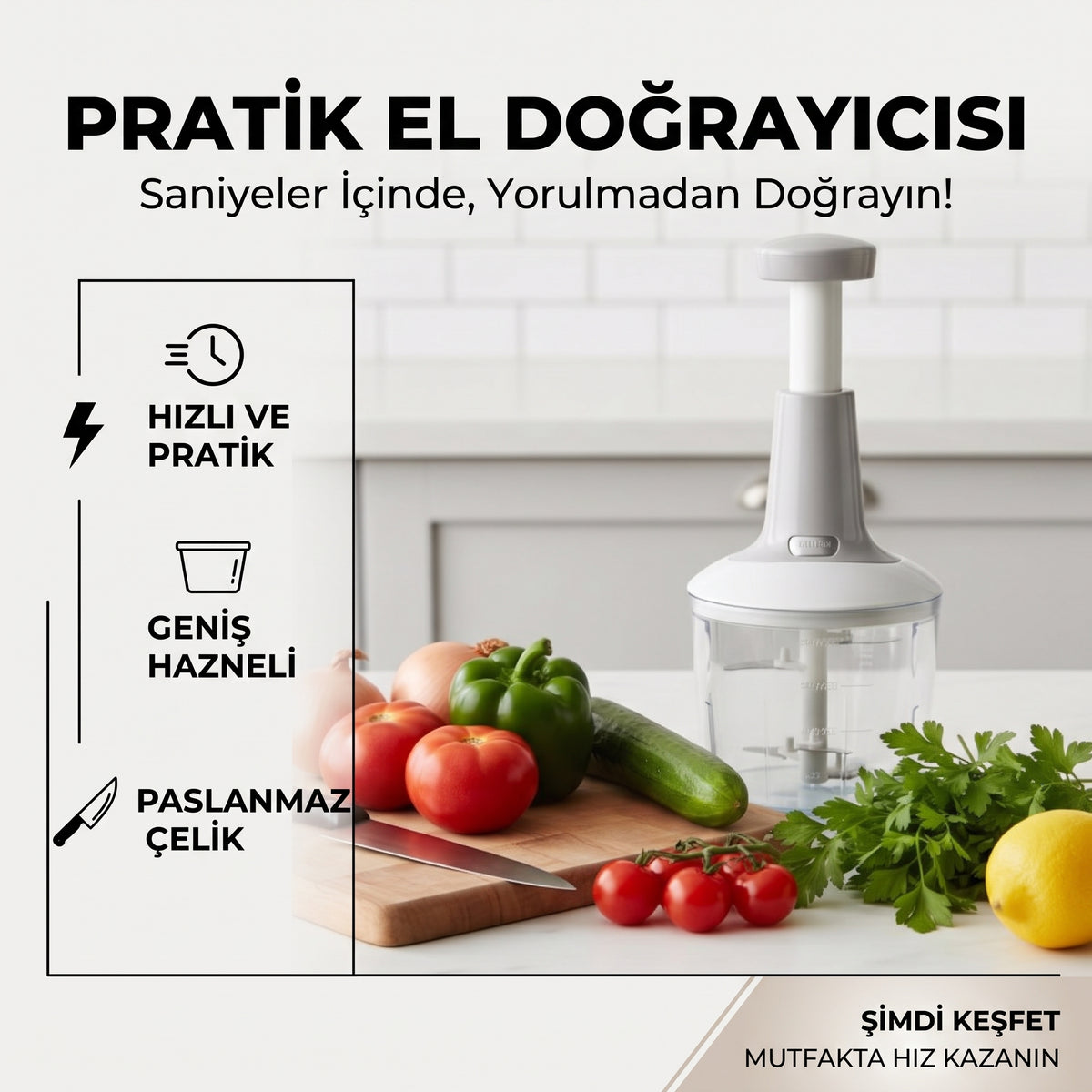Premium Manuel El Tipi Sebze & Sarımsak Doğrayıcı