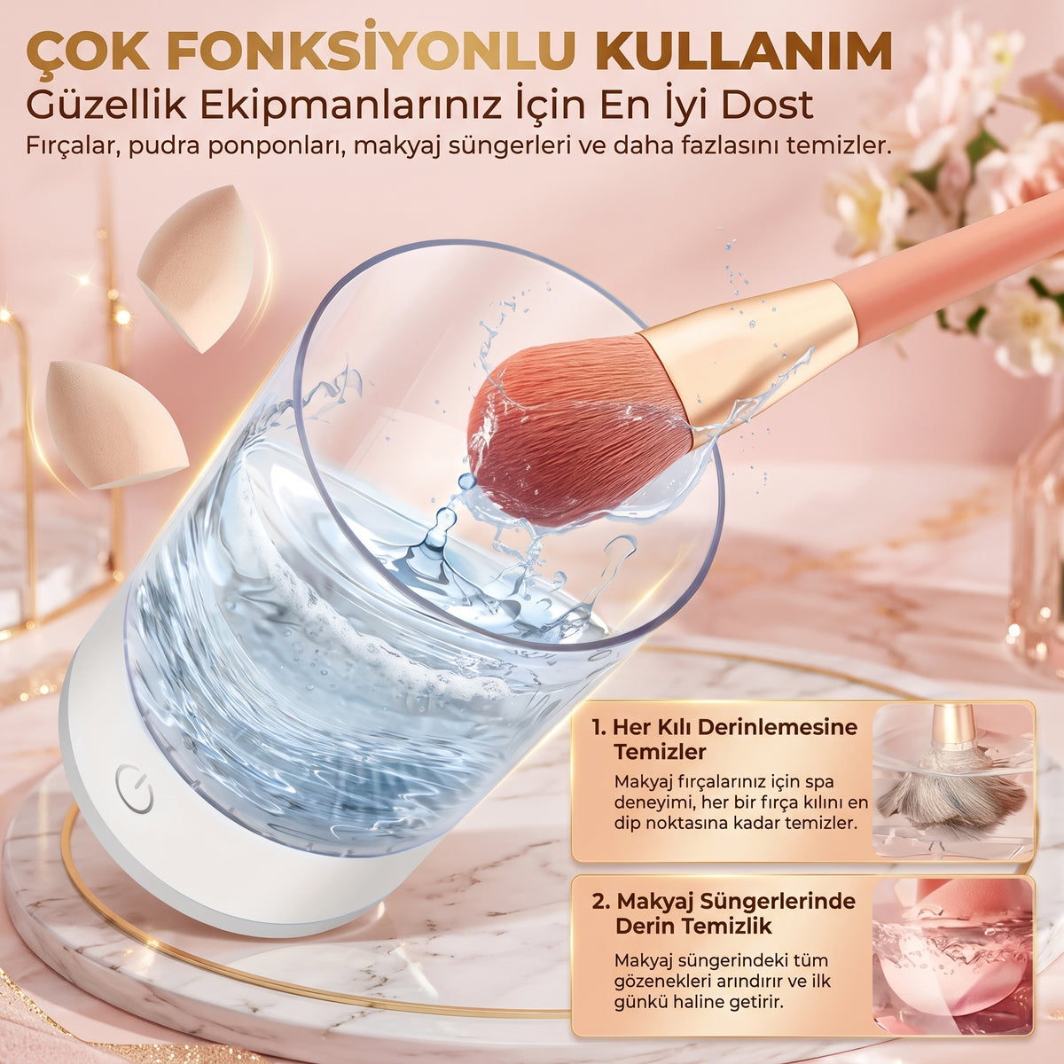 AuraMix™ Akıllı Premium Makyaj Fırçası Temizleyici