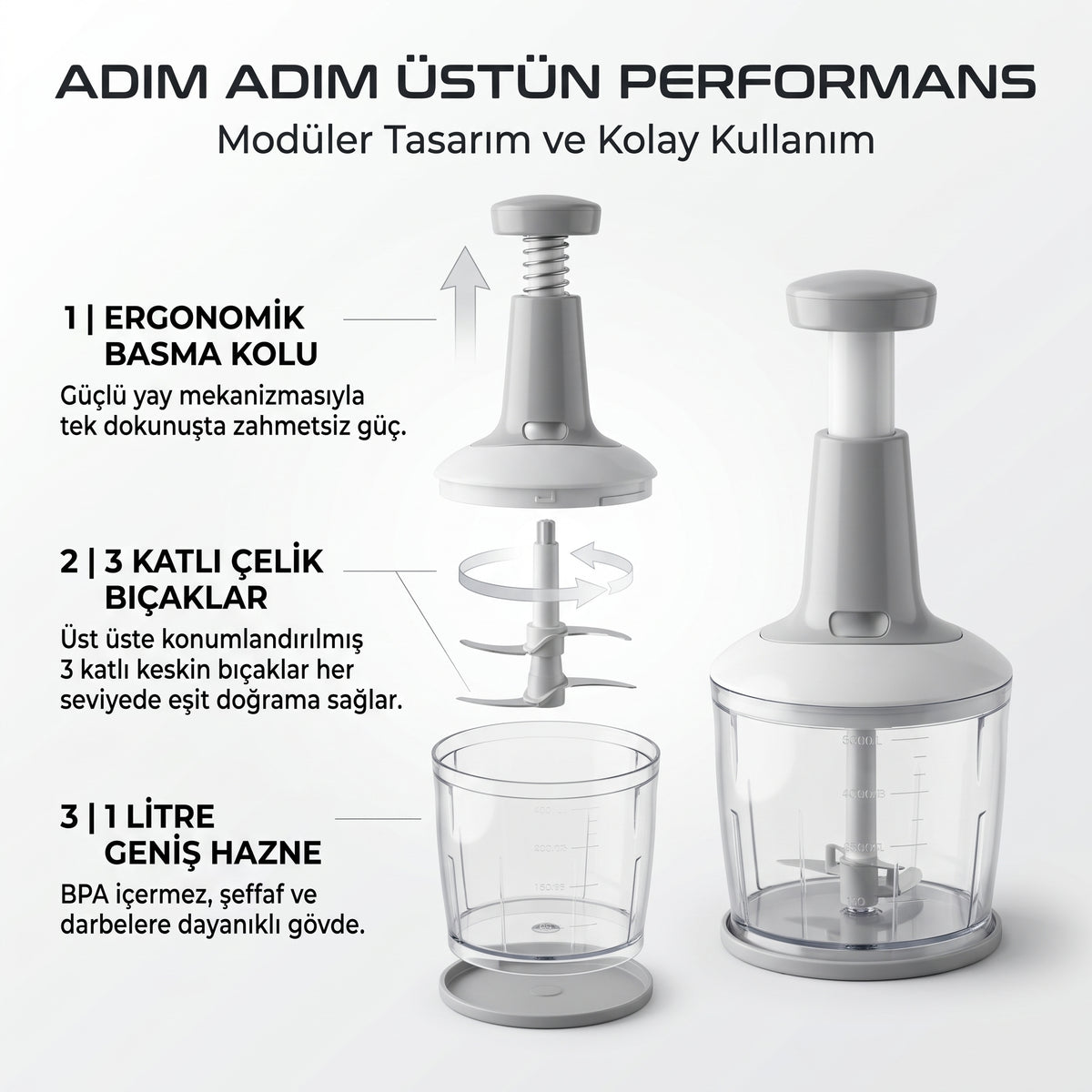 Premium Manuel El Tipi Sebze & Sarımsak Doğrayıcı