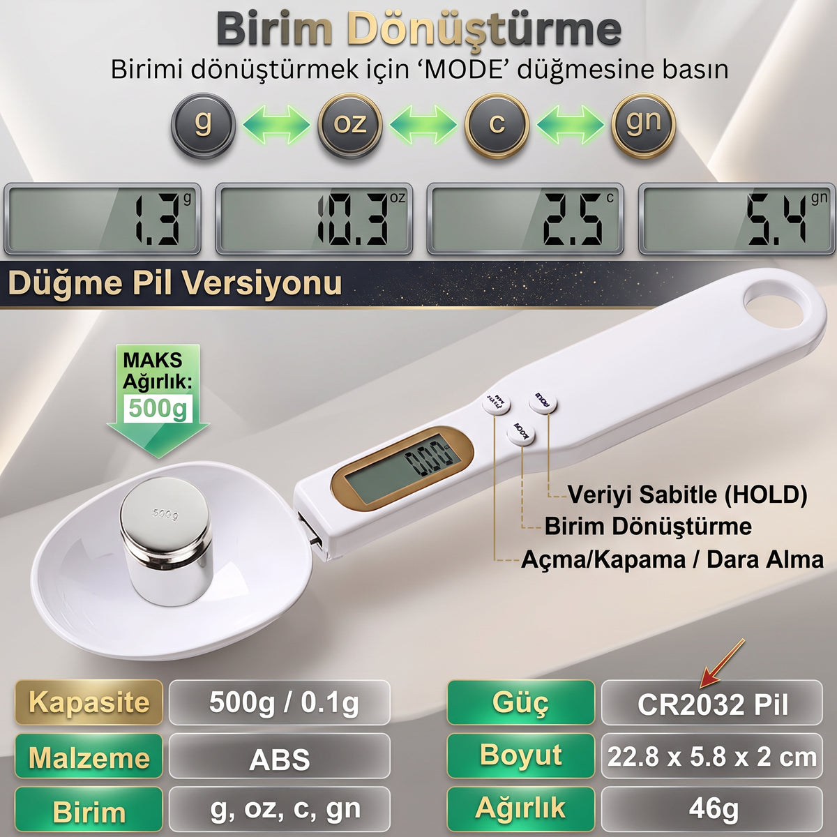 SpoonScale 0,1 g Hassasiyetli Dijital Kaşık Tartı